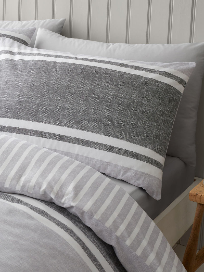 Catherine Lansfield charcoal textured banded stripe reversible duvet cover set - British product