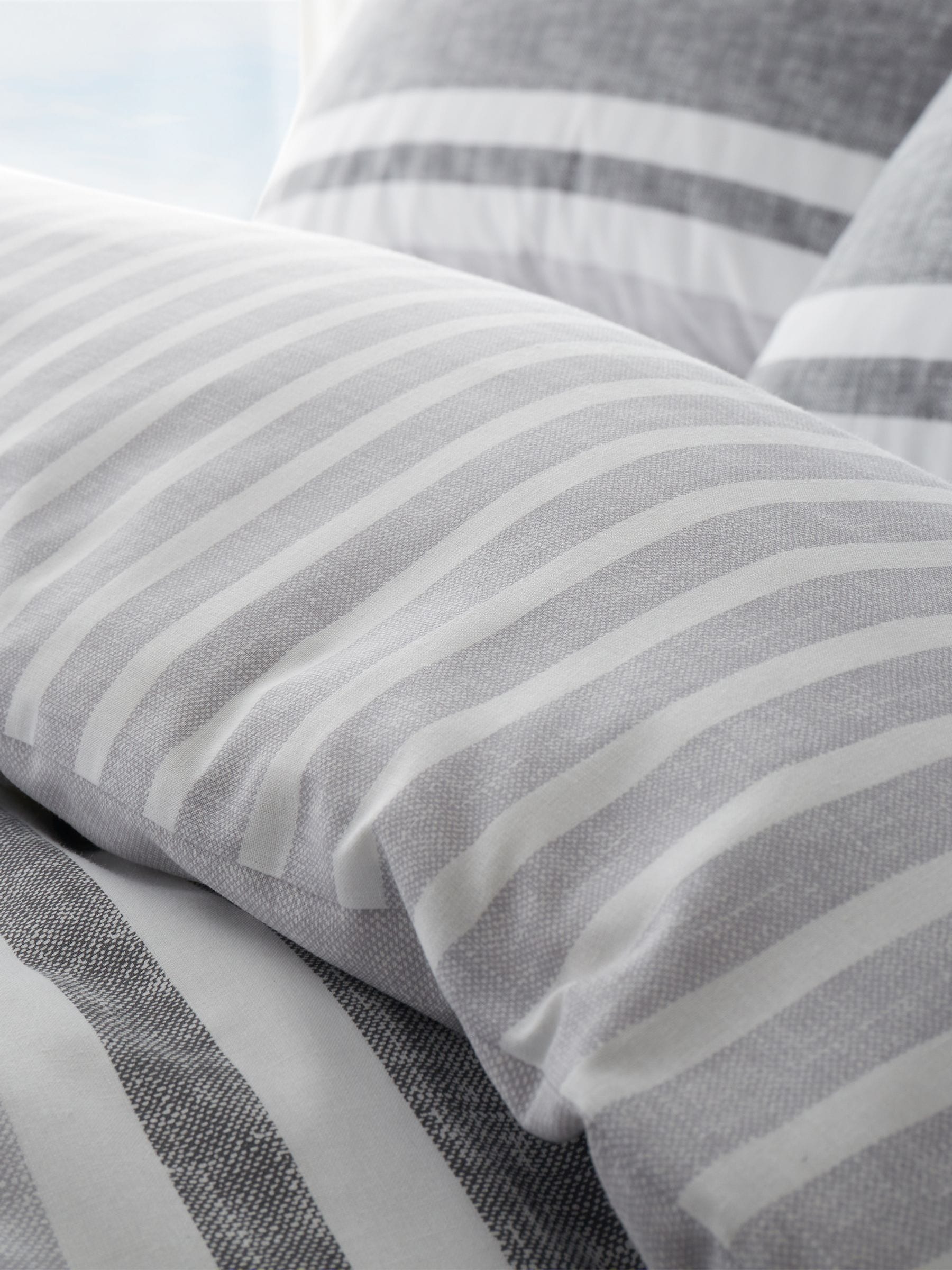 Catherine Lansfield charcoal textured banded stripe reversible duvet cover set - British product