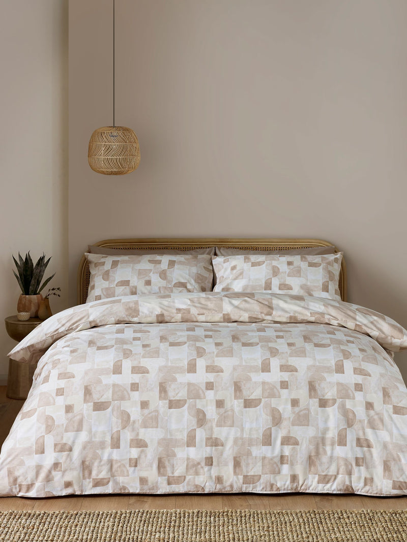 Catherine Lansfield Natural Sloane Geo Reversible Duvet Cover Set