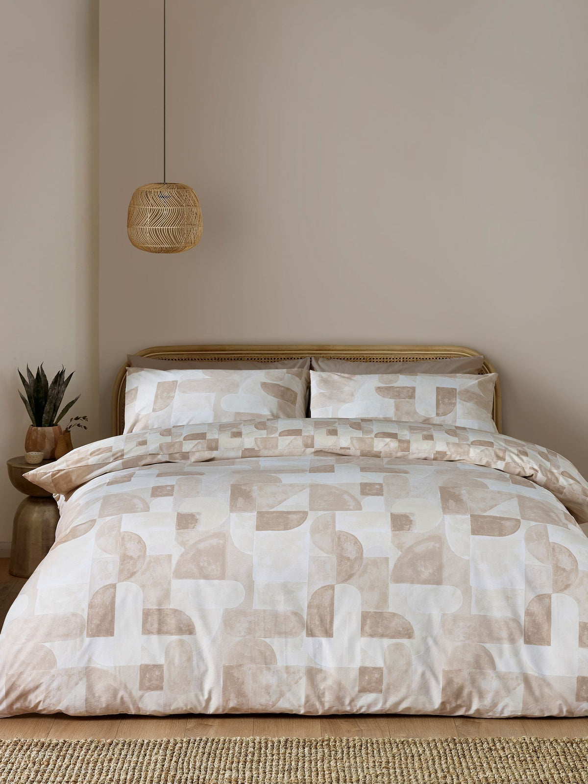 Catherine Lansfield Natural Sloane Geo Reversible Duvet Cover Set