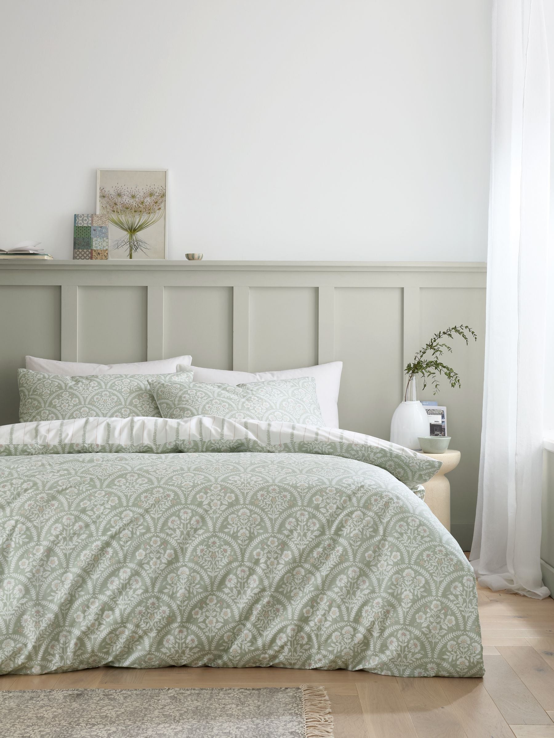Bianca green scallop floral duvet cover set - British product
