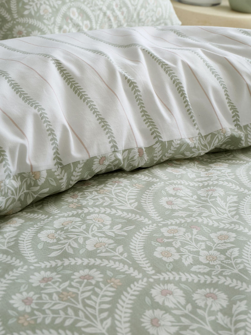 Bianca green scallop floral duvet cover set - British product