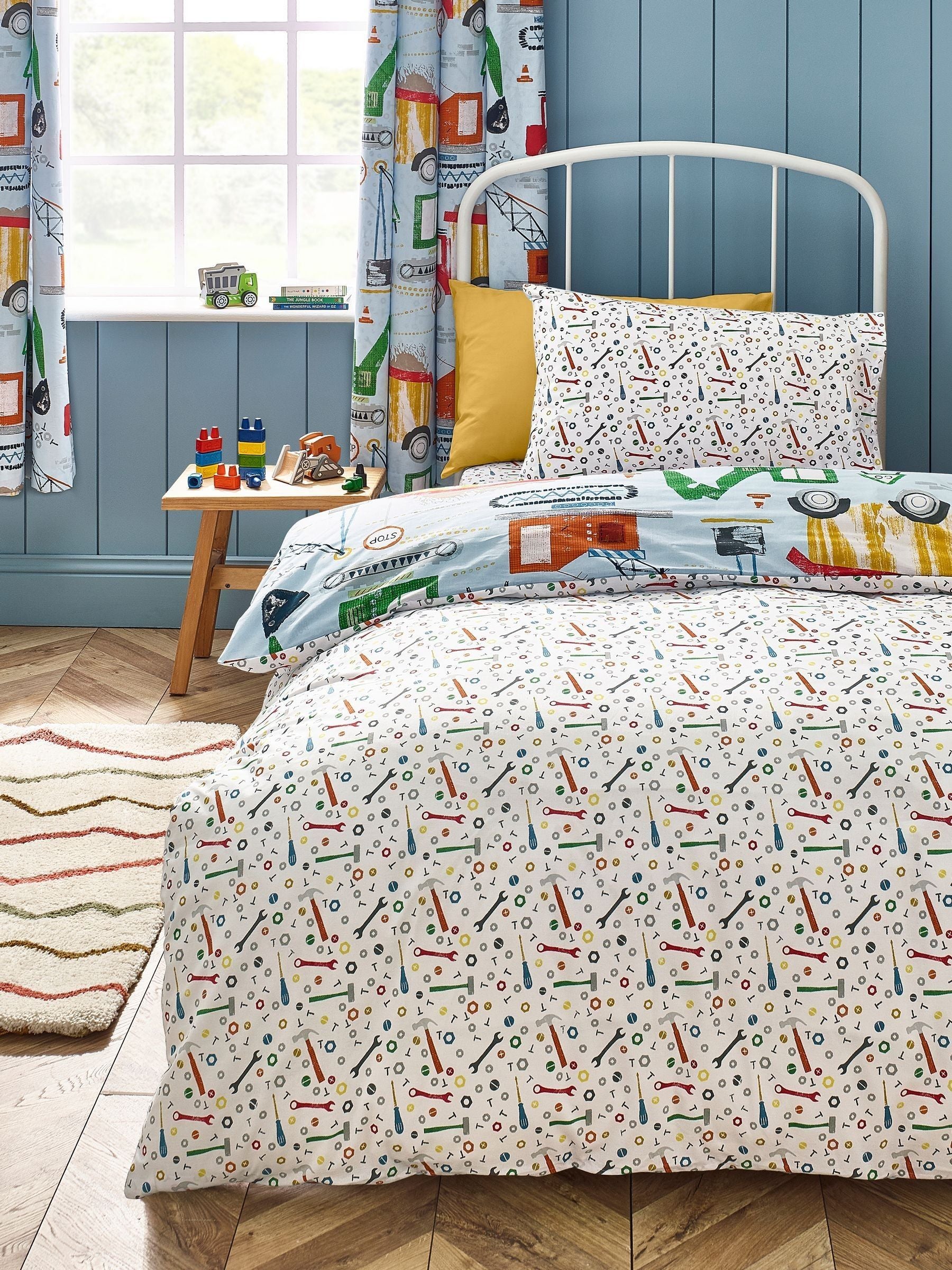 Catherine Lansfield Blue Digger Dreams reversible duvet cover set - British product