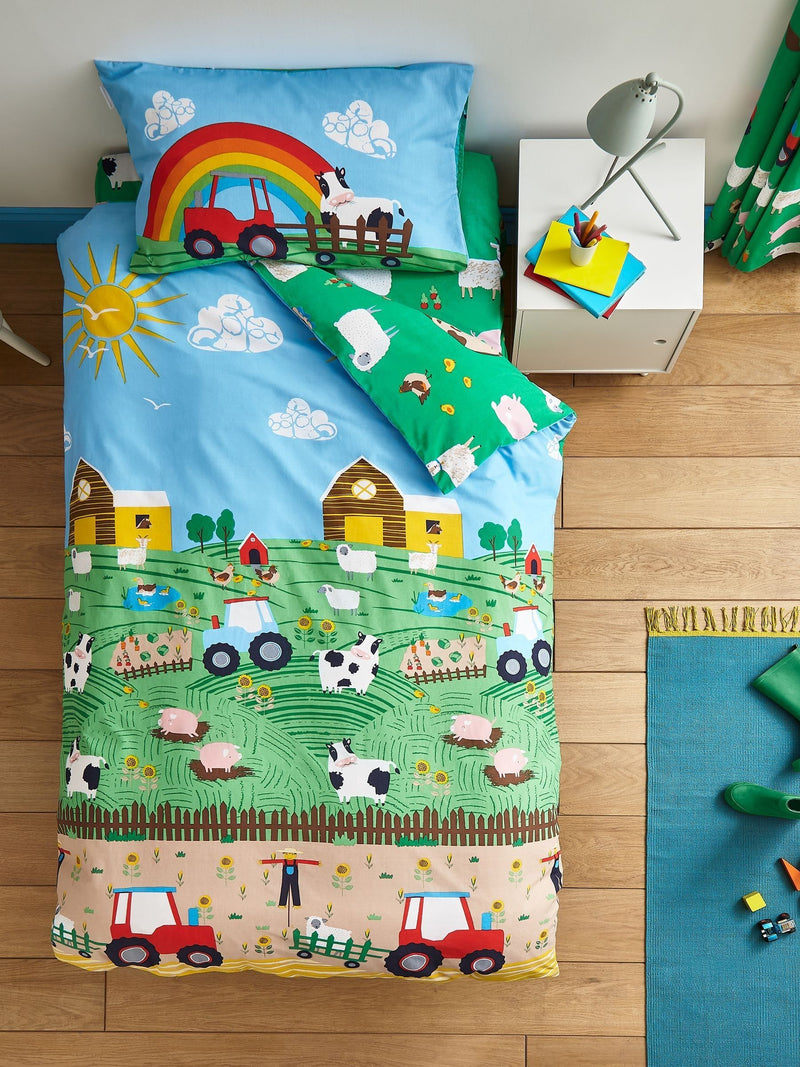 Catherine Lansfield green farmyard animals fitted sheet - British product