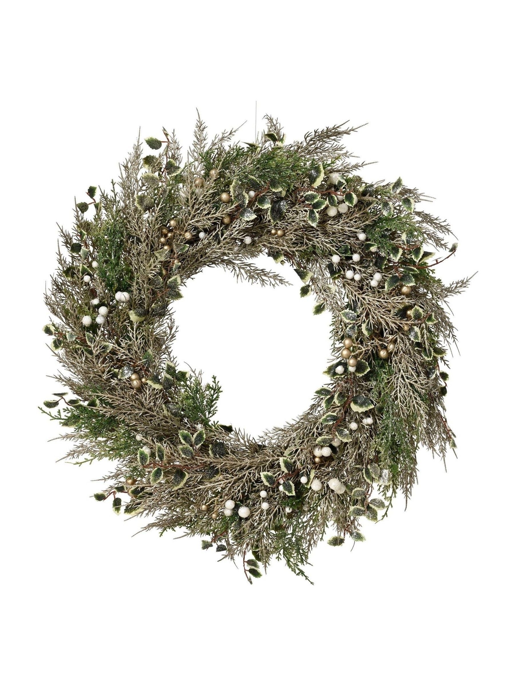 Everlands Christmas wreath berries and foliage champagne tones 60cm - British product