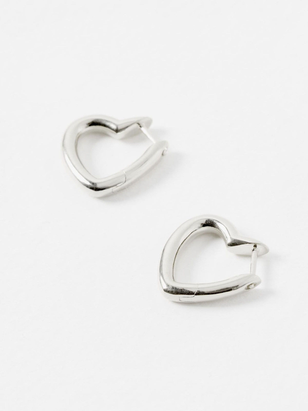 Small Silver Plated Heart Profile Hoop Earrings with Clicker Clasp