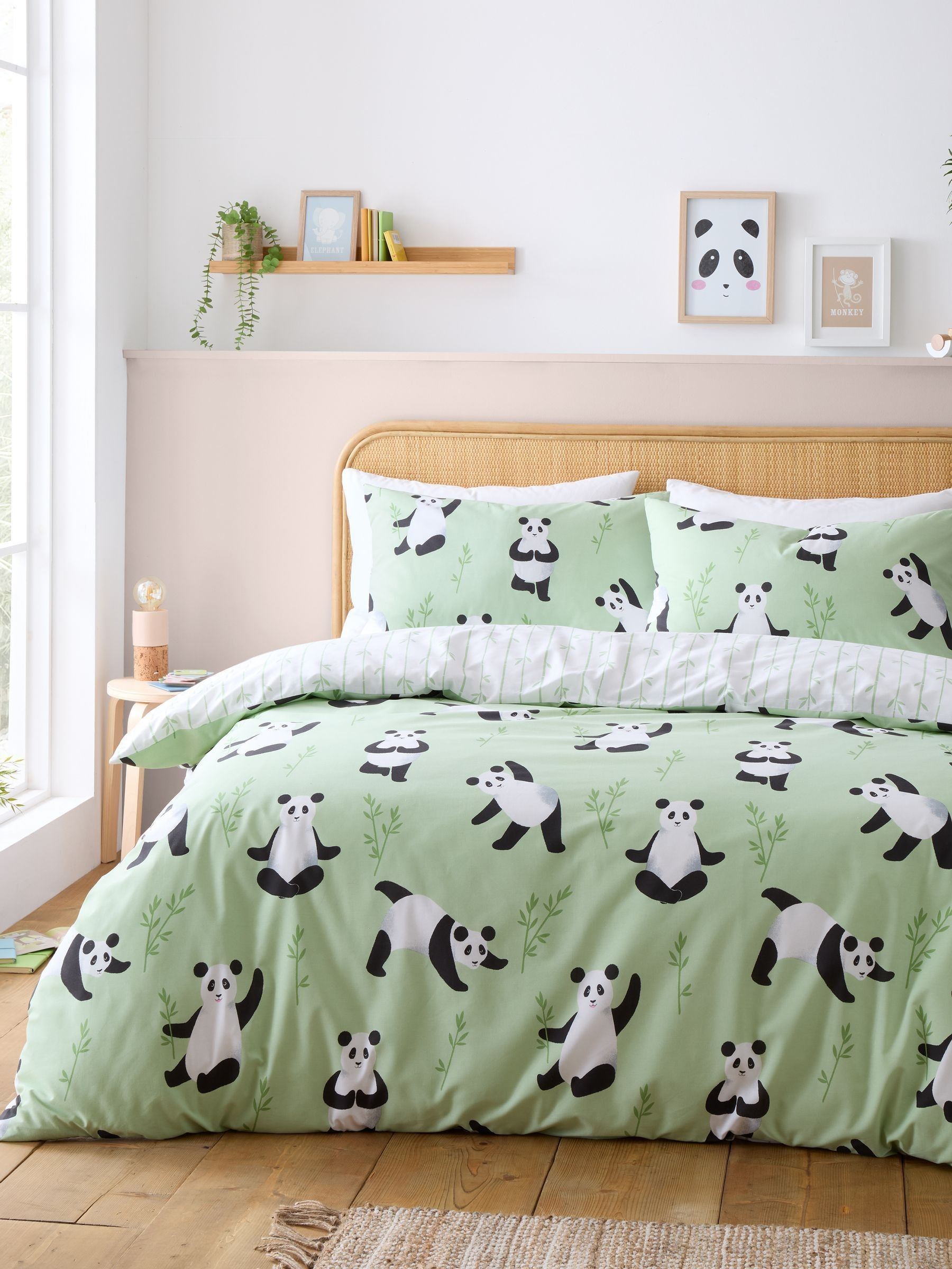 Green Panda Paws Reversible Duvet Cover Set
