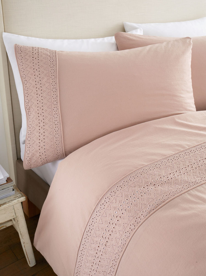 Catherine Lansfield Blush Broderie Anglaise duvet cover set - British product