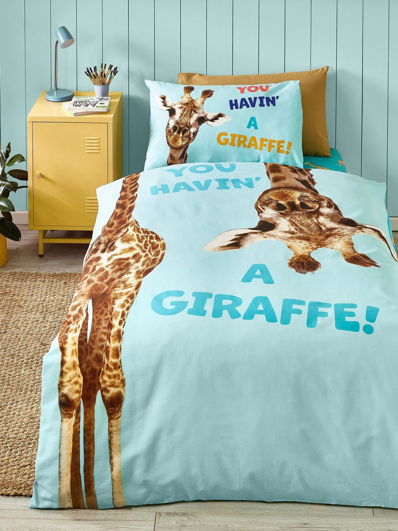 Catherine Lansfield Aqua Havin A Giraffe reversible duvet cover set - British product