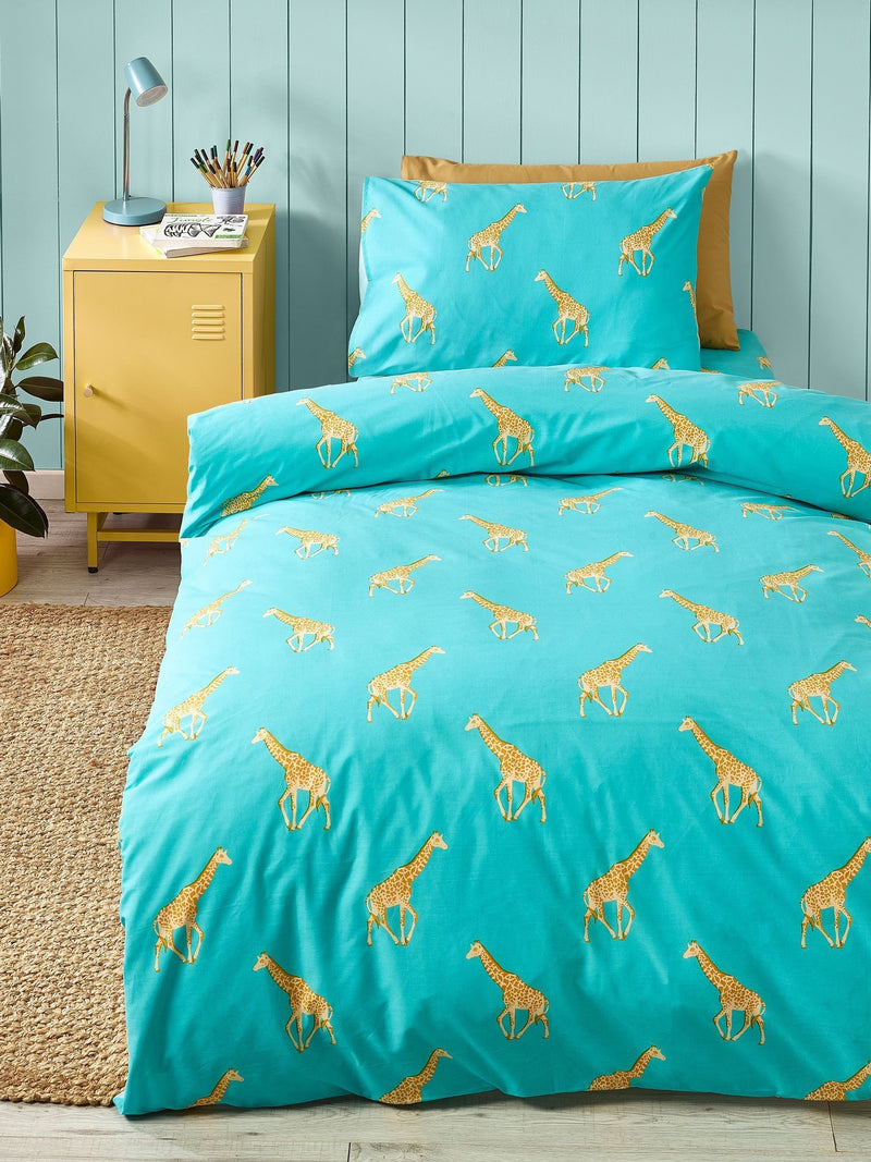 Catherine Lansfield Aqua Havin A Giraffe reversible duvet cover set - British product