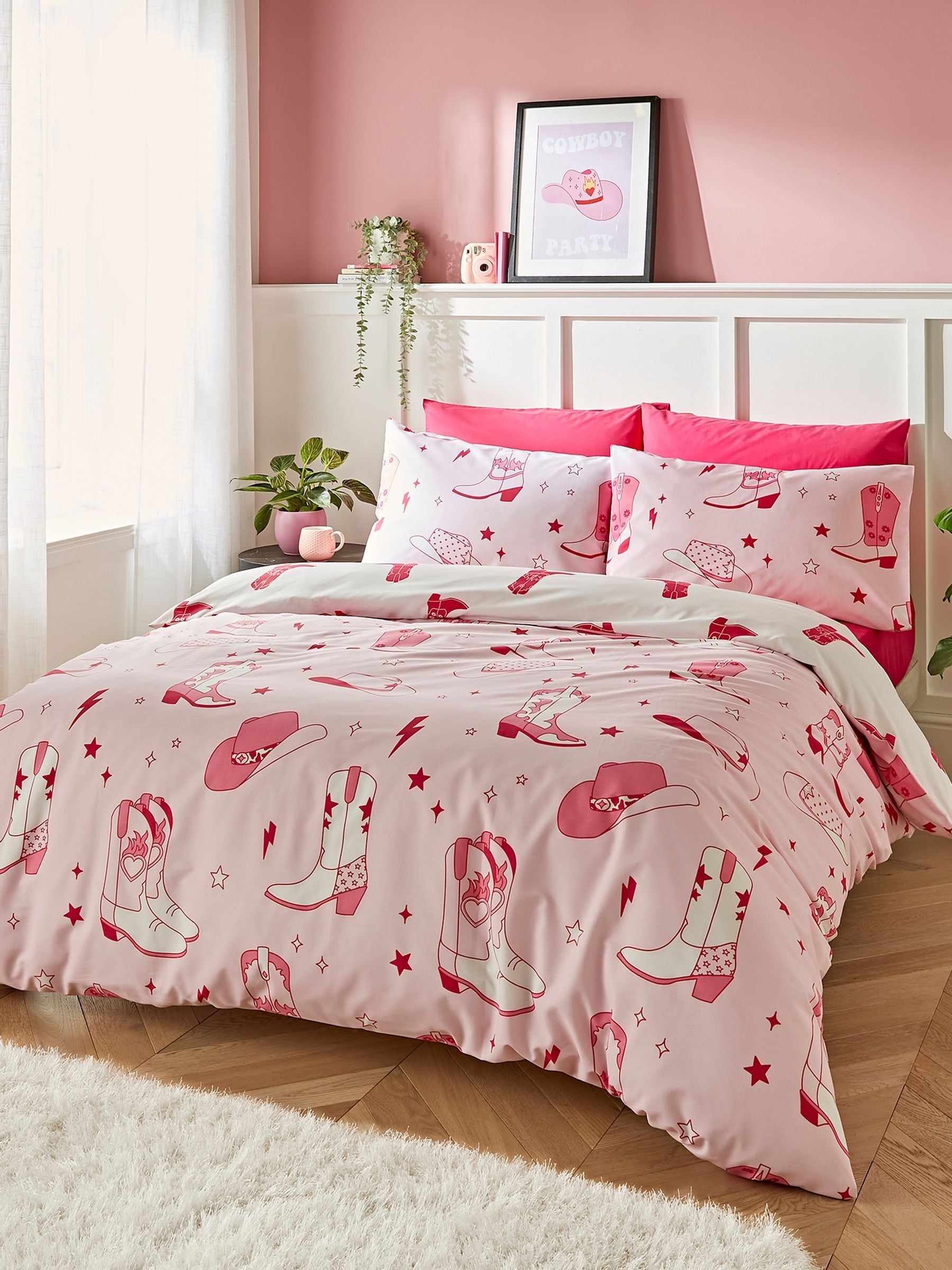 Sassy B Pink Cowgirl Boots Reversible Duvet Cover Set