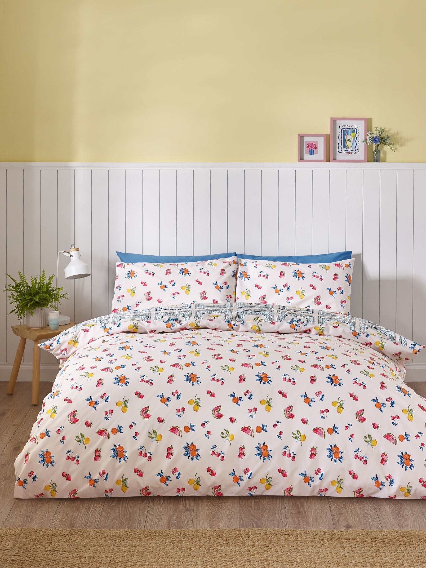 Catherine Lansfield Blue Riviera Tiles Reversible Duvet Cover Set - British product