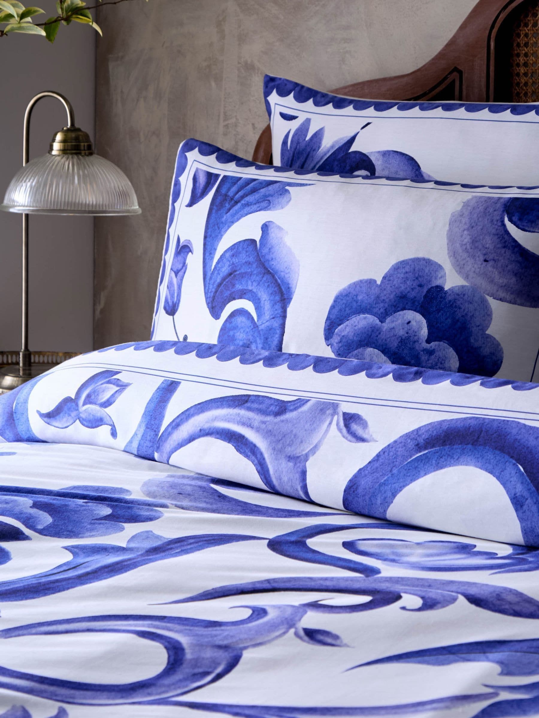 Paoletti Blue Azzurro Printed Cotton Duvet Set