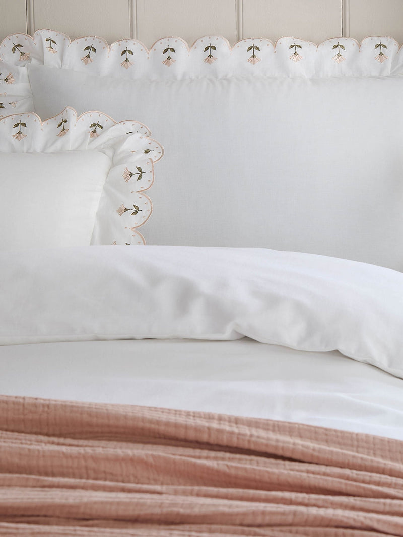 Wylder Peach Scallop Embroidered Cotton Duvet Cover Set