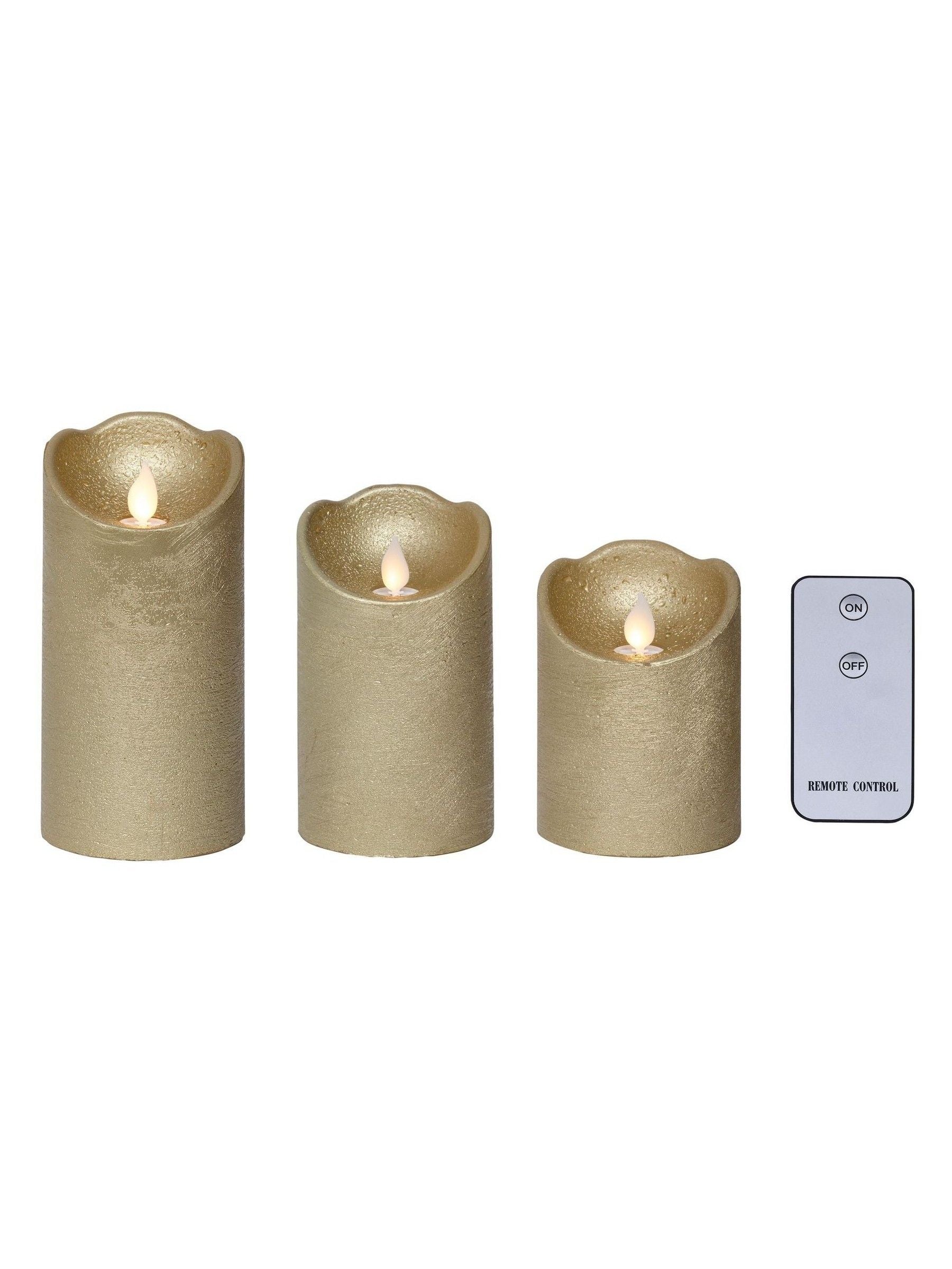 Lumineo gold tone LED candles set of 3, UK version