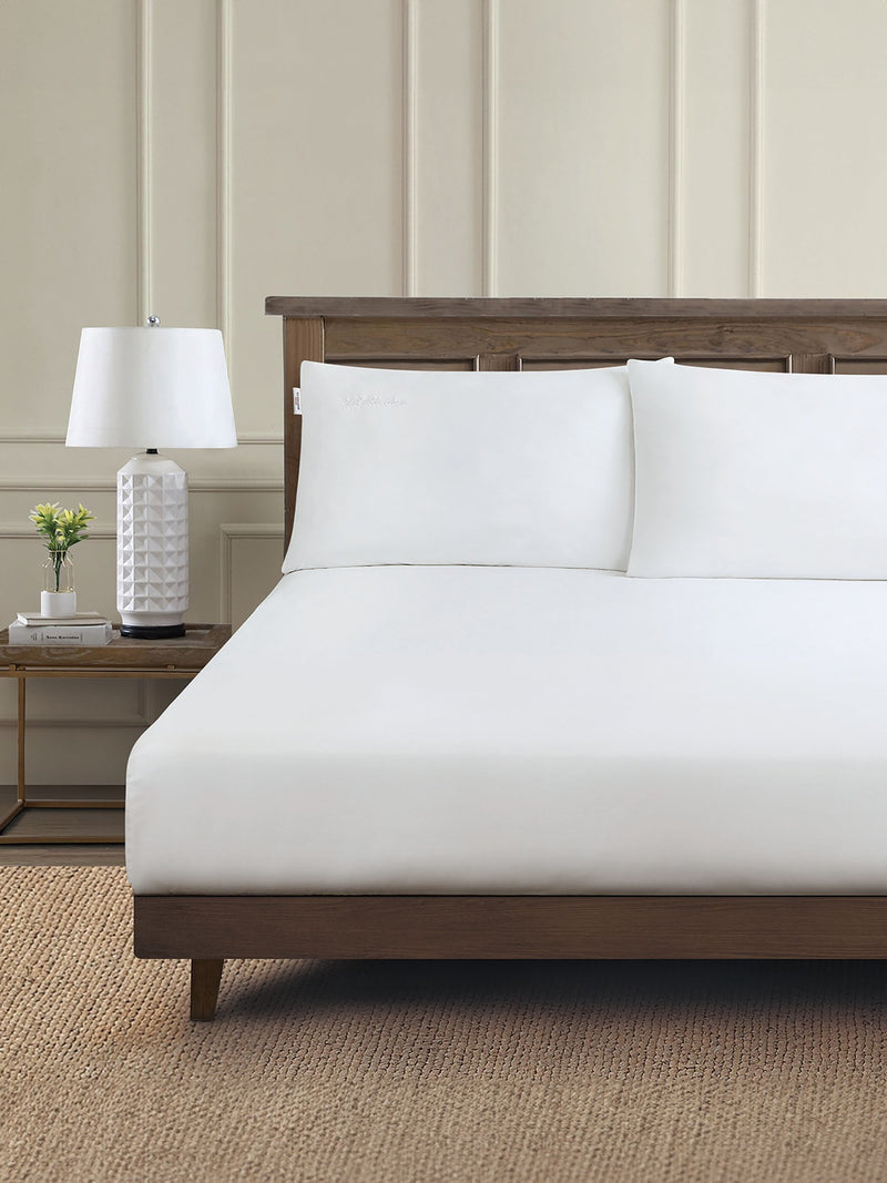 U.S. Polo Assn. bright white cotton sheet and pillowcase set (British brand)
