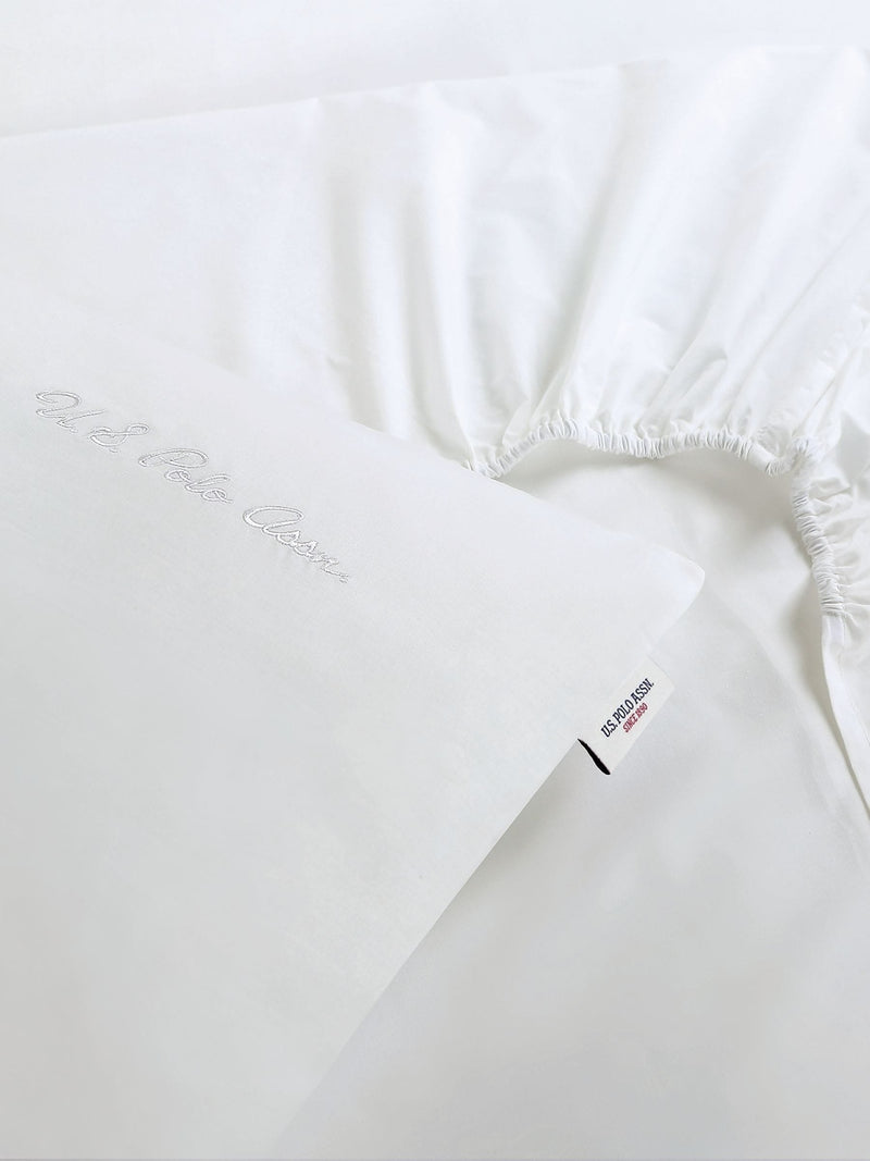U.S. Polo Assn. bright white cotton sheet and pillowcase set (British brand)