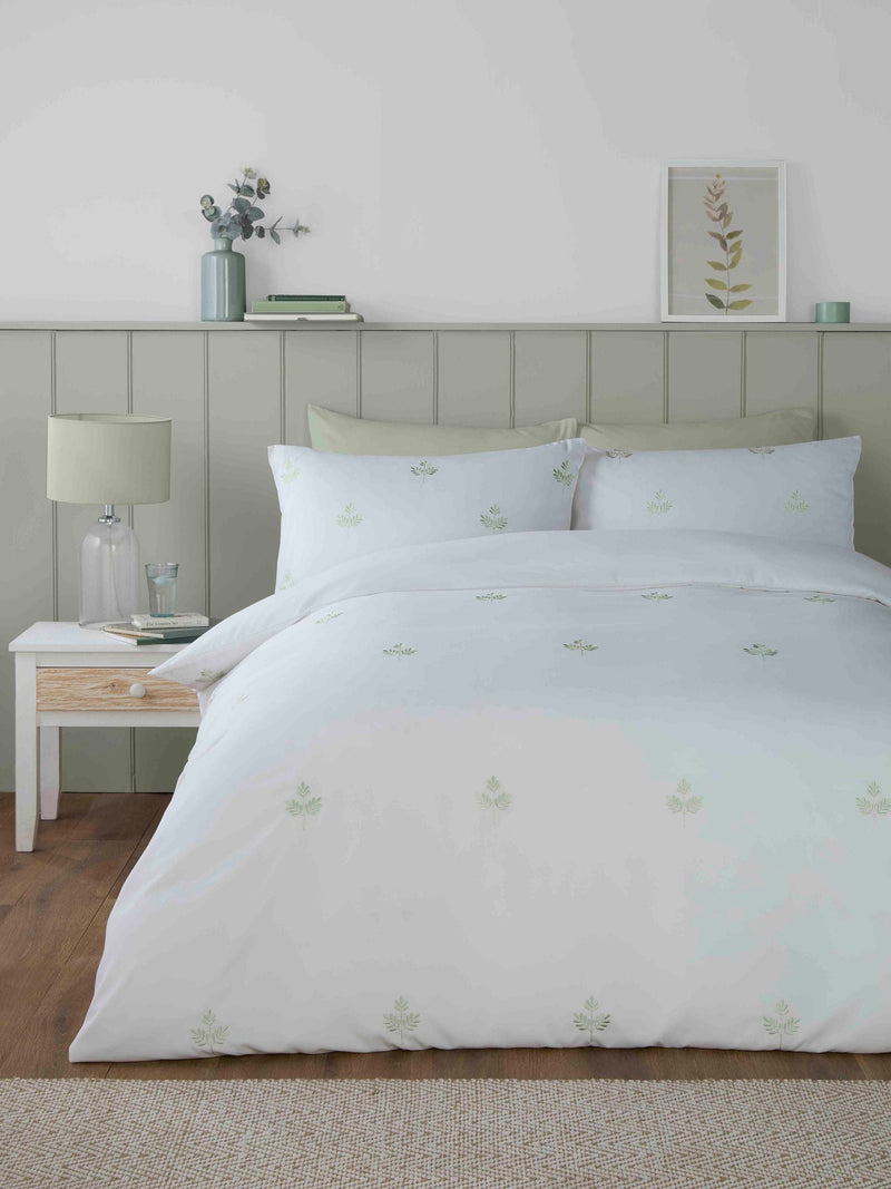 Serene Green Emily Embroidery duvet cover set (British brand)