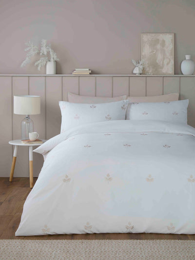 Serene Natural Emily Embroidery Microfibre Duvet Cover Set