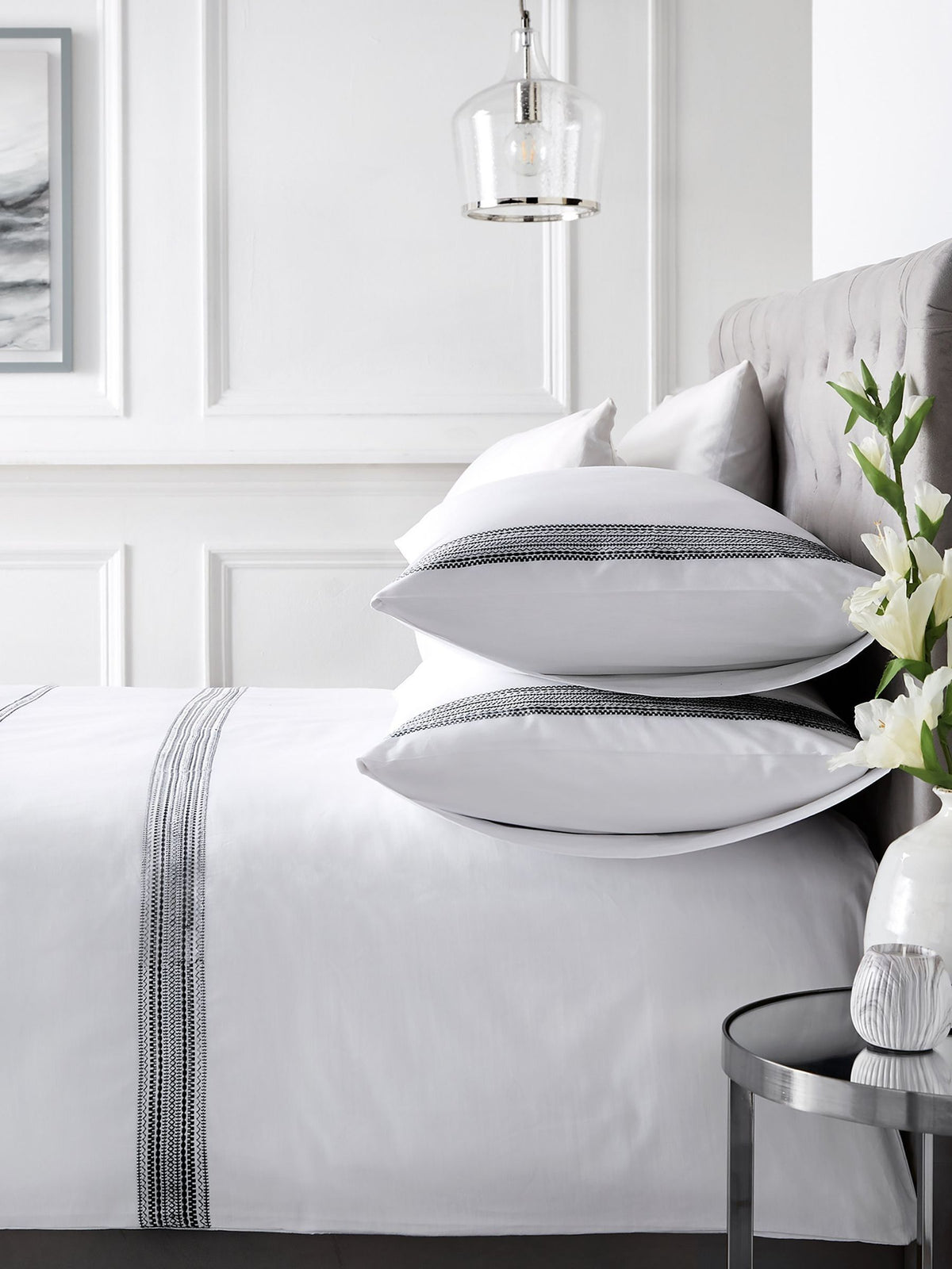Appletree black embroidered bands duvet cover set - British product