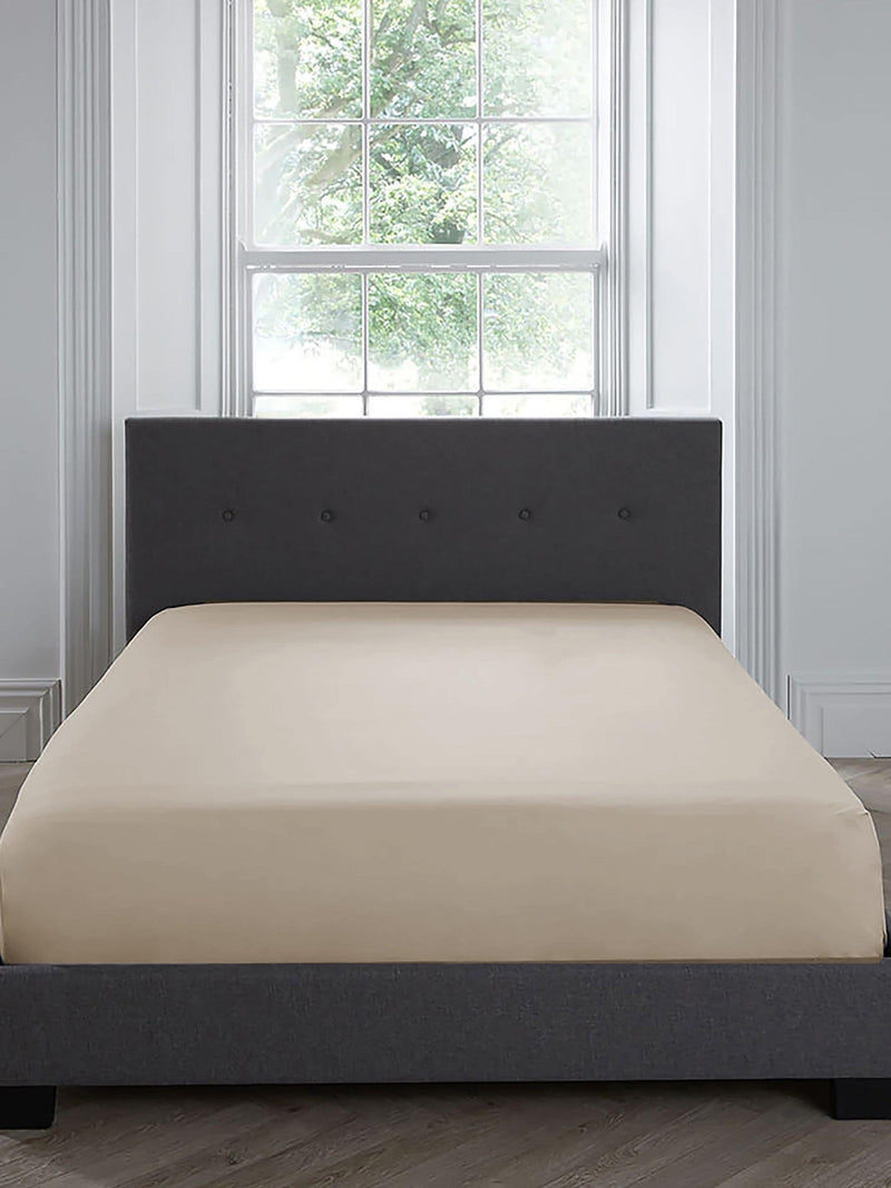Serene Natural Plain Dye Easy Care 32cm Fitted Bed Sheet