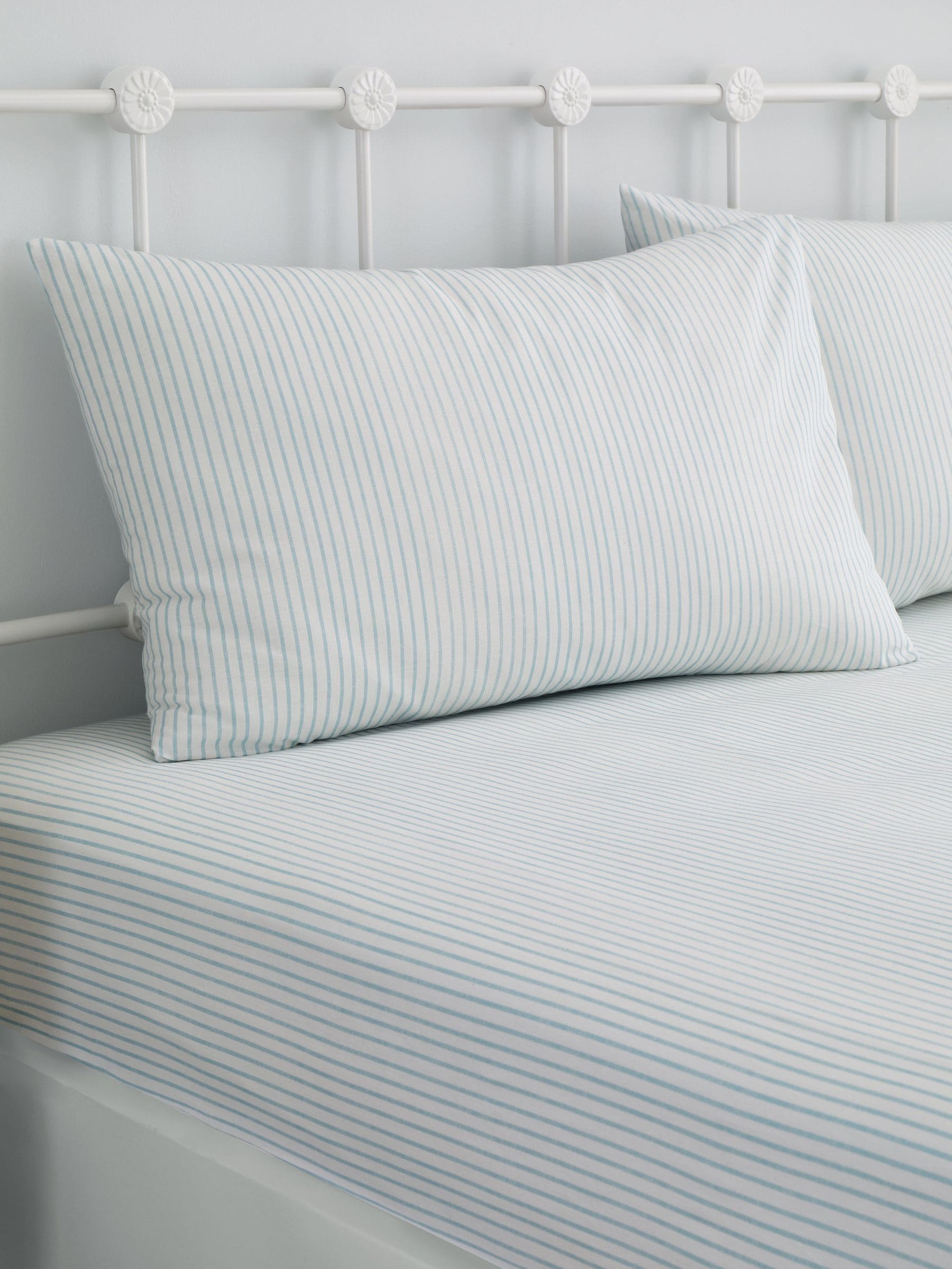 Dreams & Drapes Blue Finlay Stripe Easy Care 28cm Fitted Bed Sheet Set