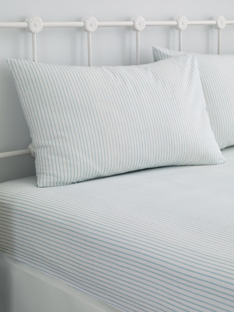 Dreams & Drapes Blue Finlay Stripe Easy Care 28cm Fitted Bed Sheet Set