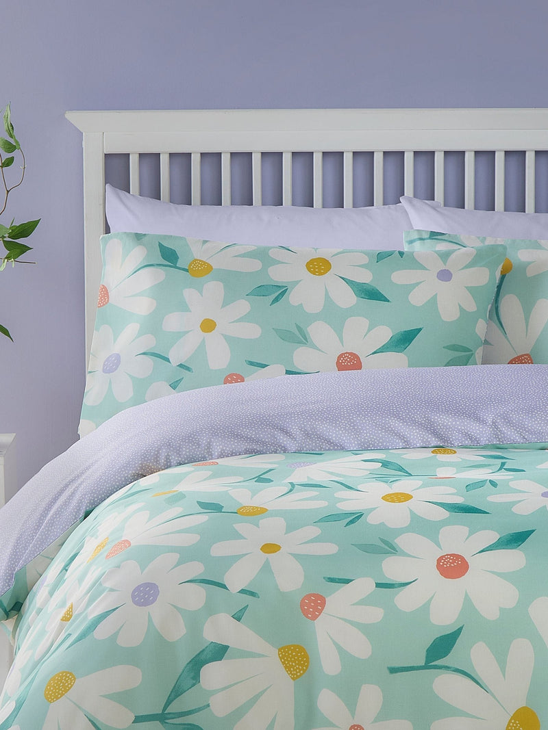 Duvet cover set in duck egg daisy peach finish - British product
