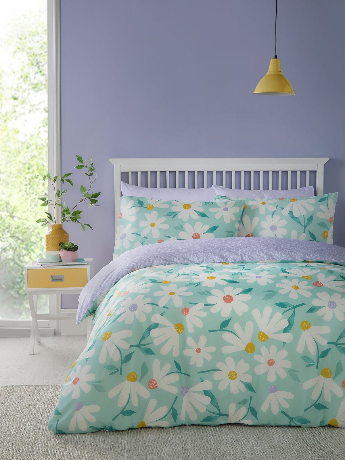 Duvet cover set in duck egg daisy peach finish - British product