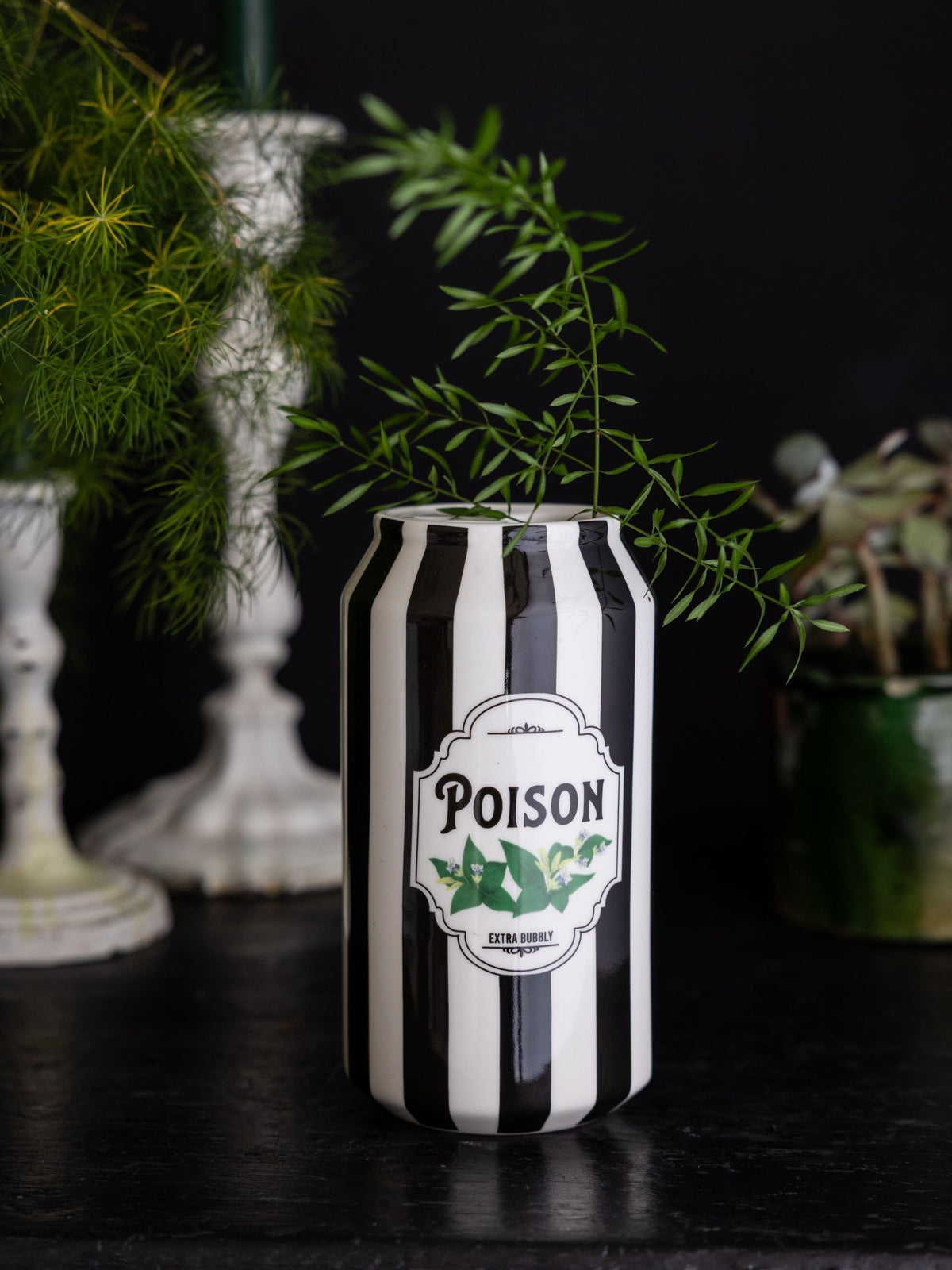 Rockett St George Black White Stripe Poison Can Ornament, imported from the UK