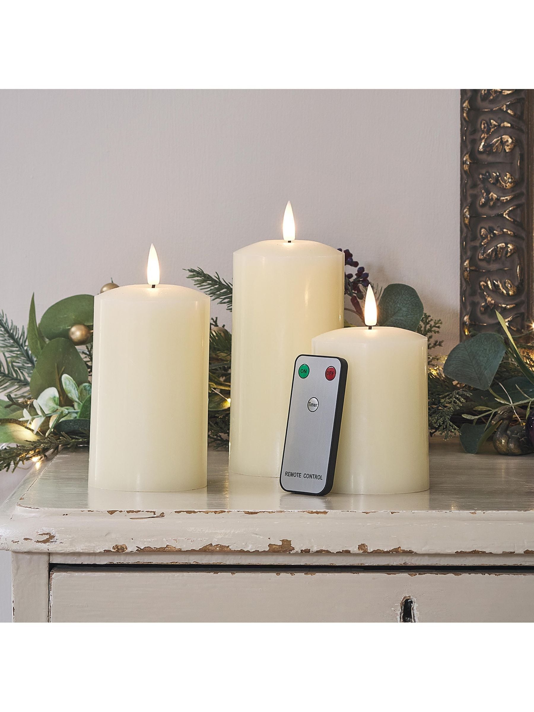 Lights4fun Natural TruGlow® Rechargeable LED Pillar Candle Trio