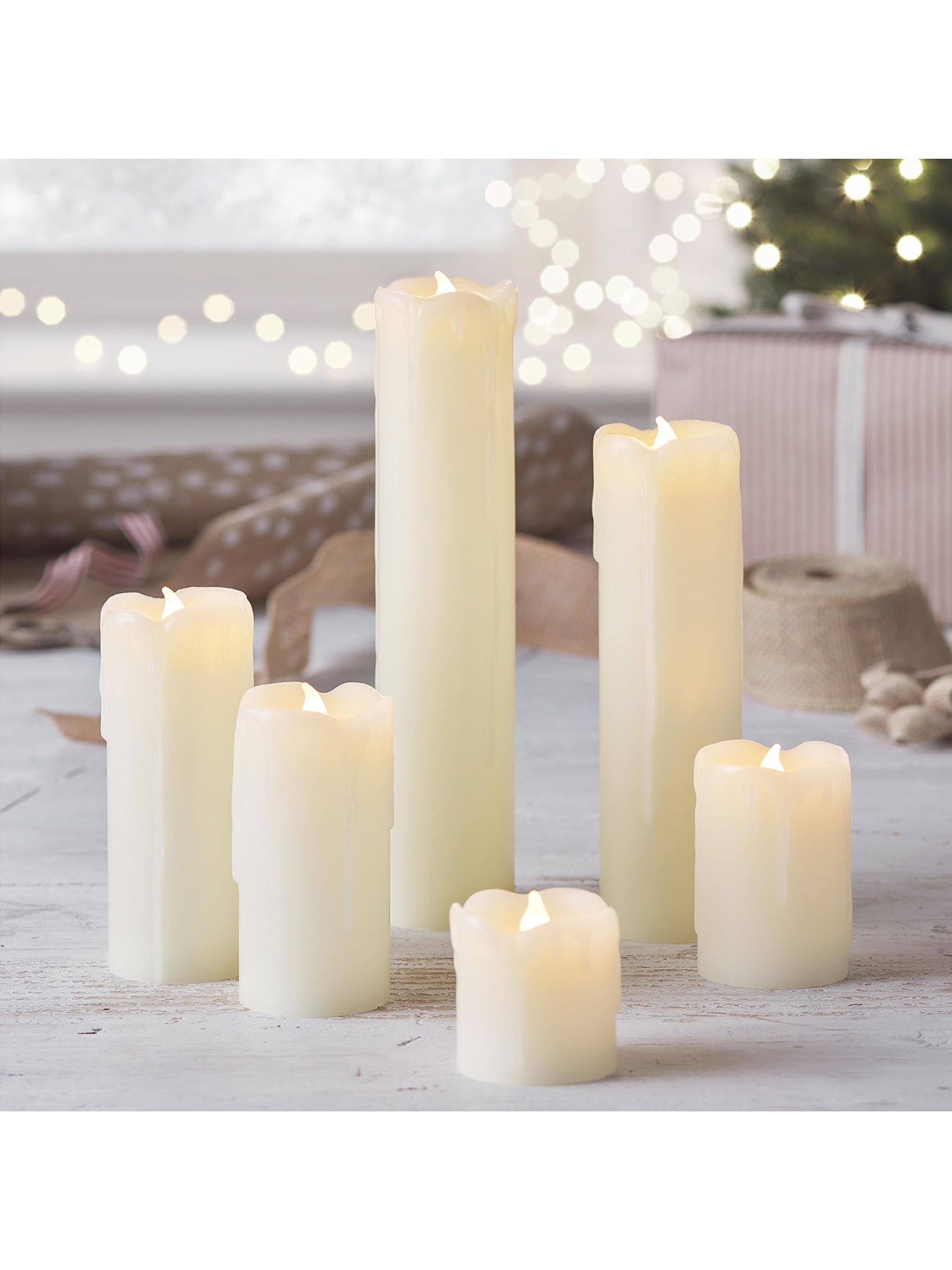 Lights4fun Natural 6 Slim LED Battery Candles with Dripping Wax, UK version
