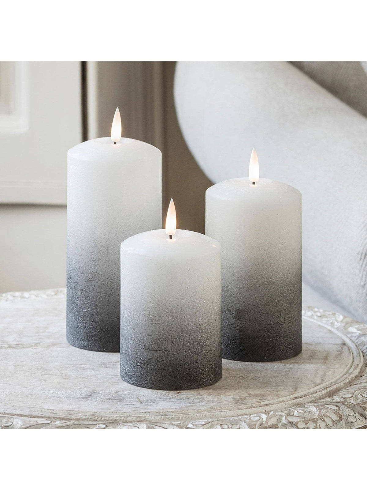 Lights4fun Grey TruGlow® LED Pillar Candle Trio