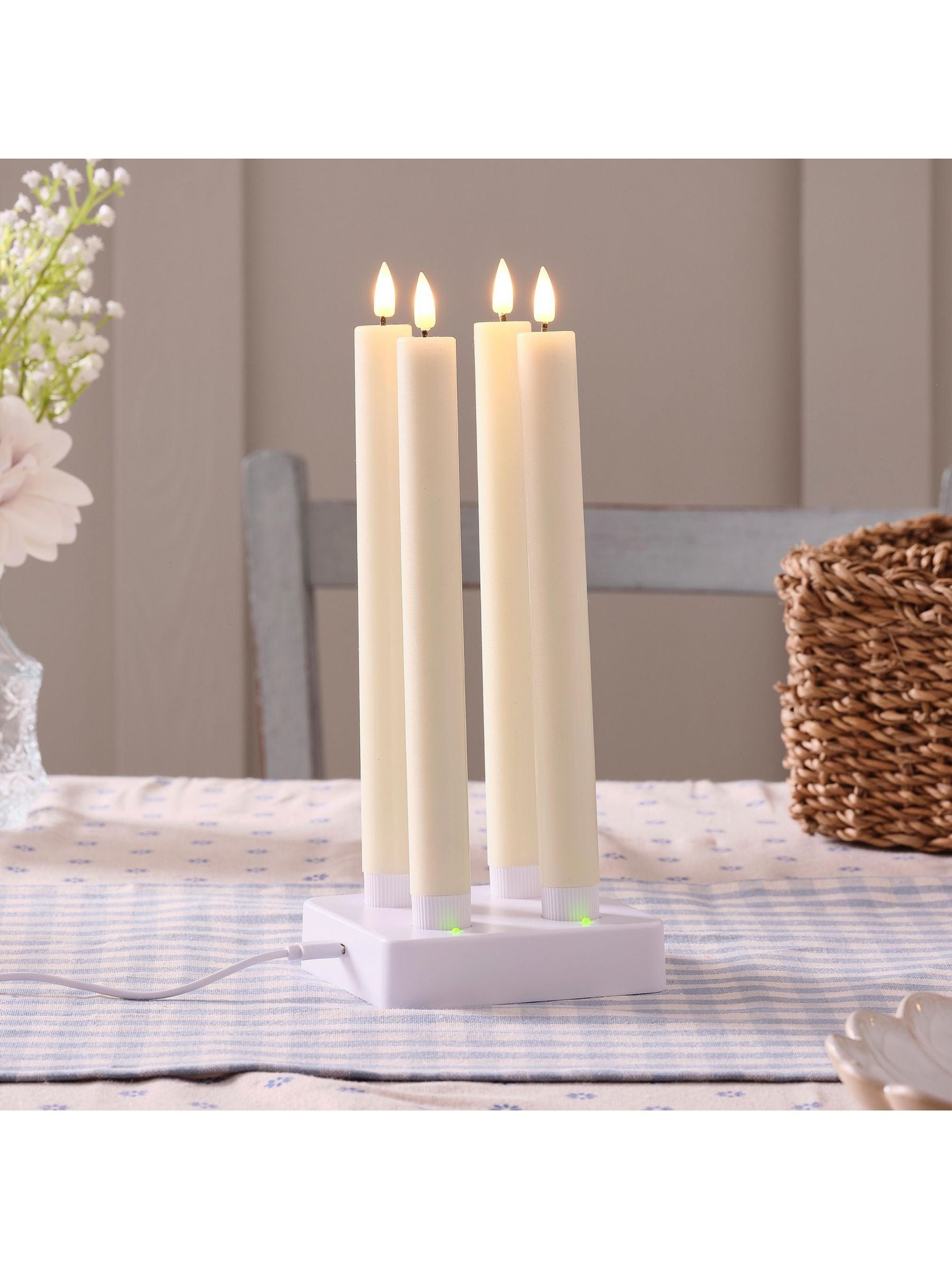 Lights4fun set of 4 natural rechargeable taper candles 25 cm, UK version