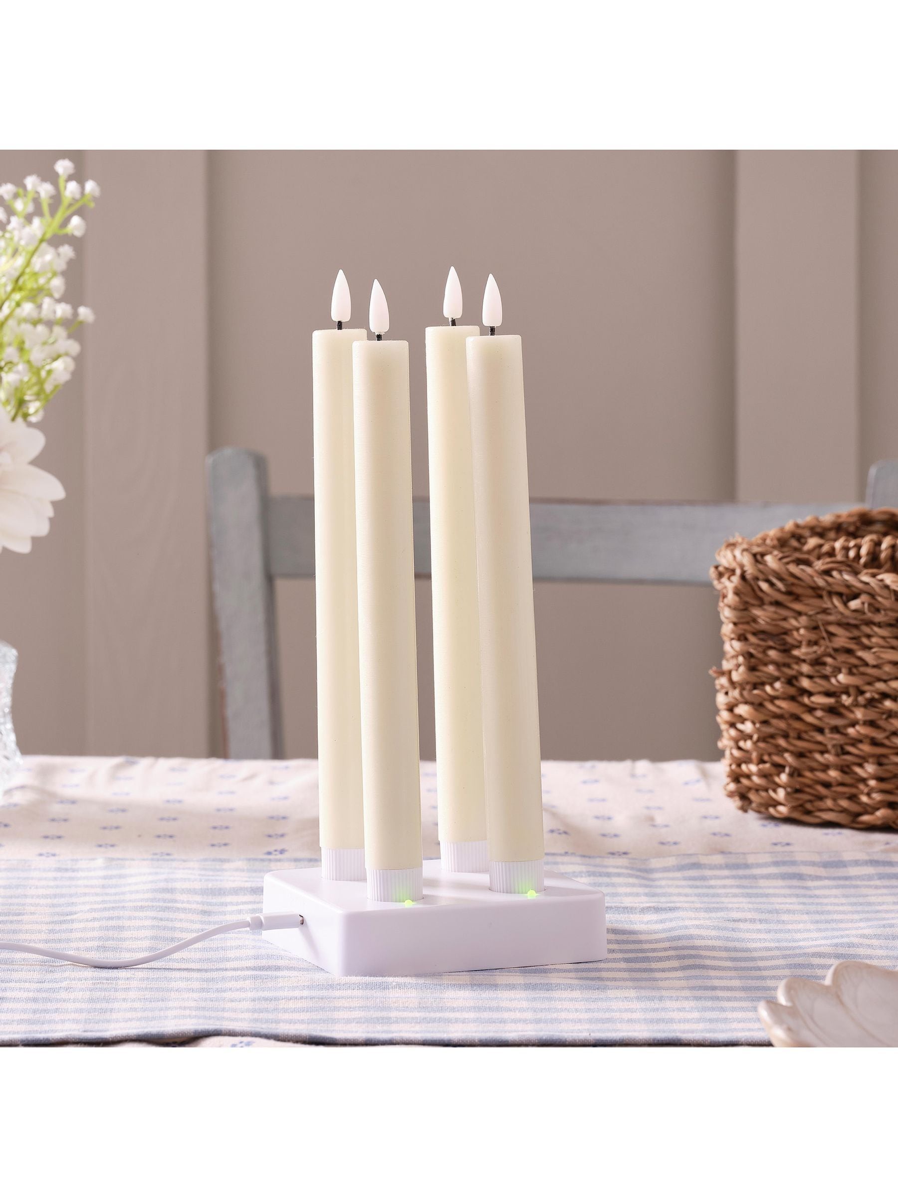 Lights4fun set of 4 natural rechargeable taper candles 25 cm, UK version