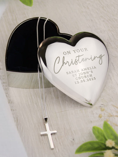 PMC Personalised Christening Trinket Box & Cross Necklace Christening Gift