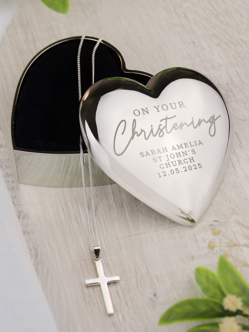 PMC Christening trinket box and cross necklace, imported from the UK