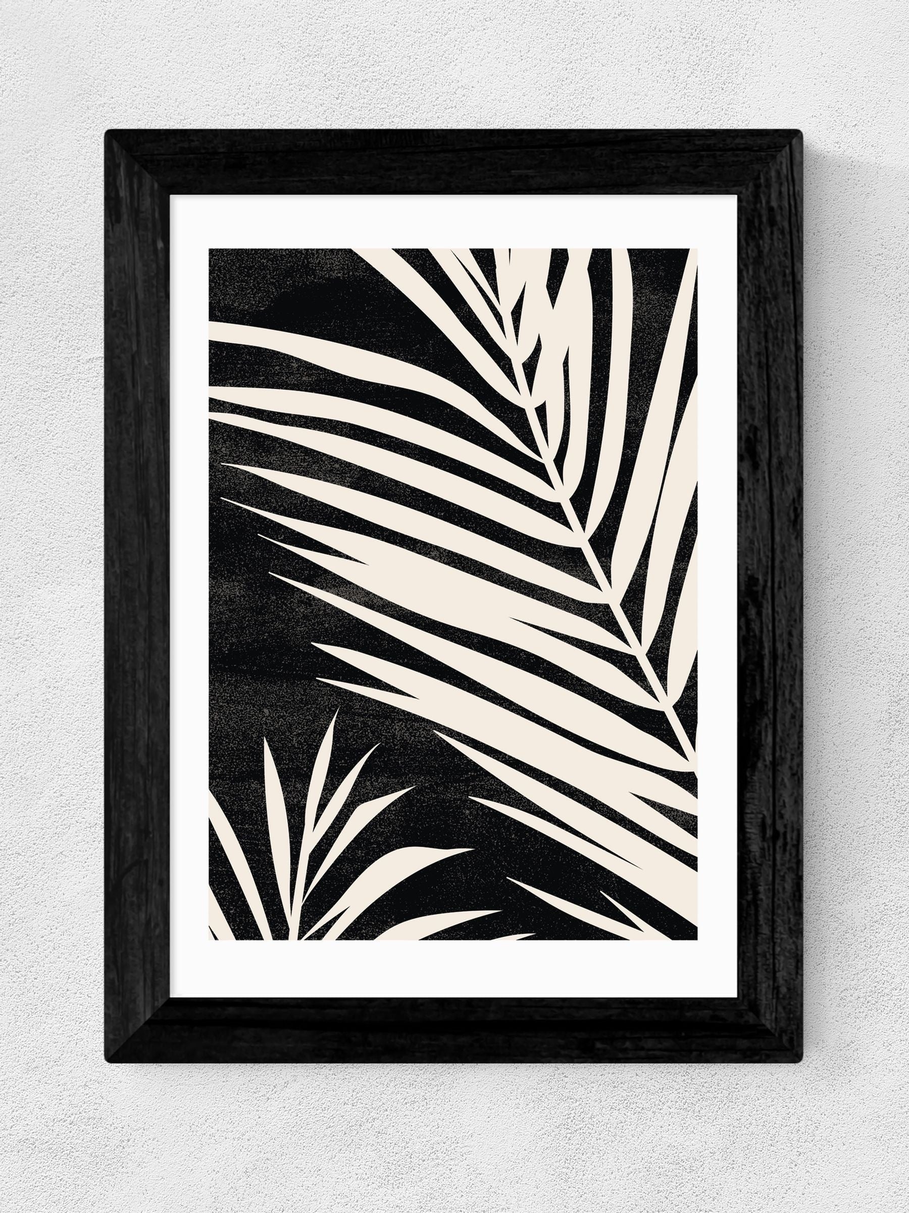 East End Prints black moody palm fronds framed art print - British product