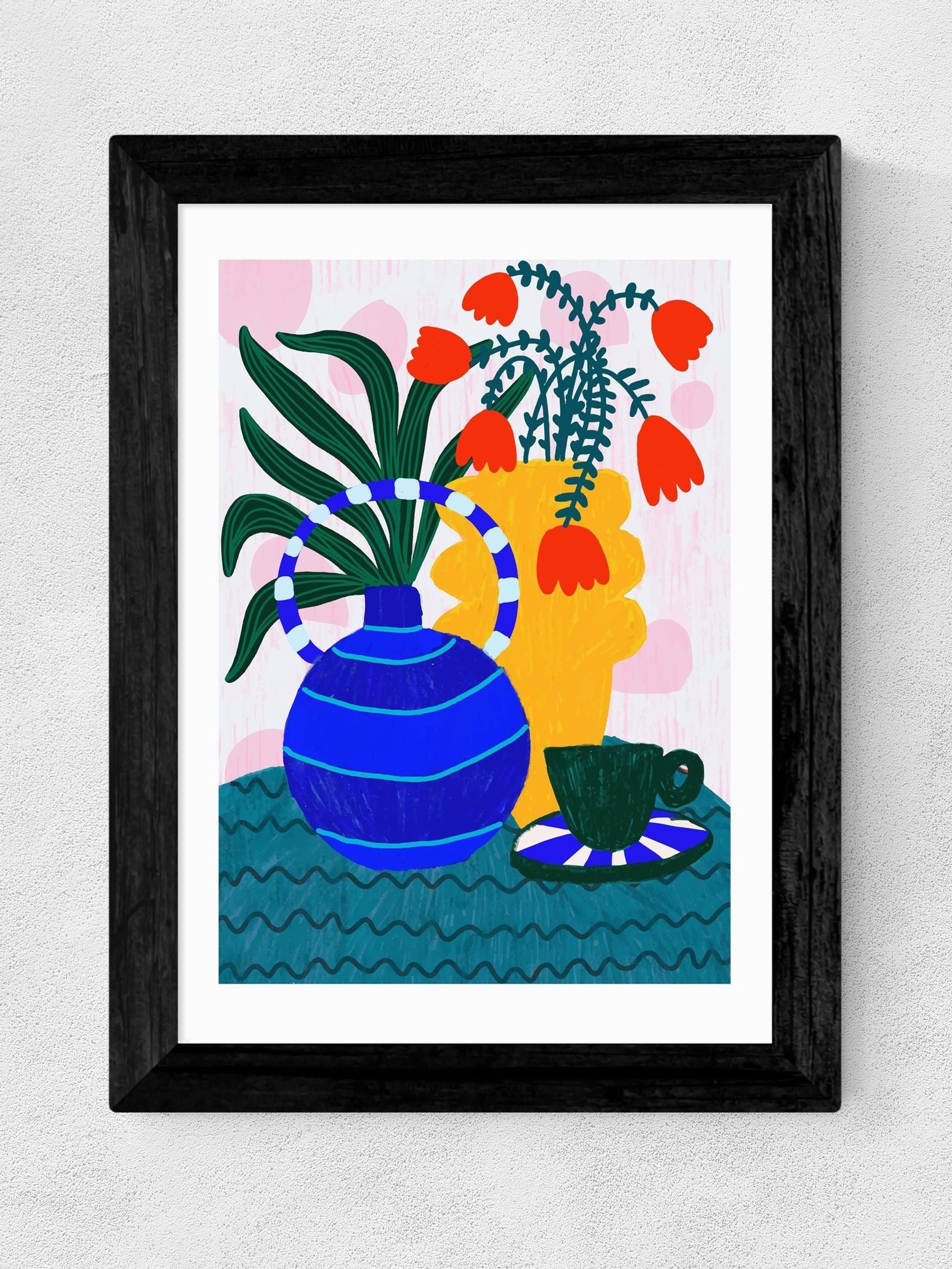 East End Prints black tulips and coffee framed art print - British product