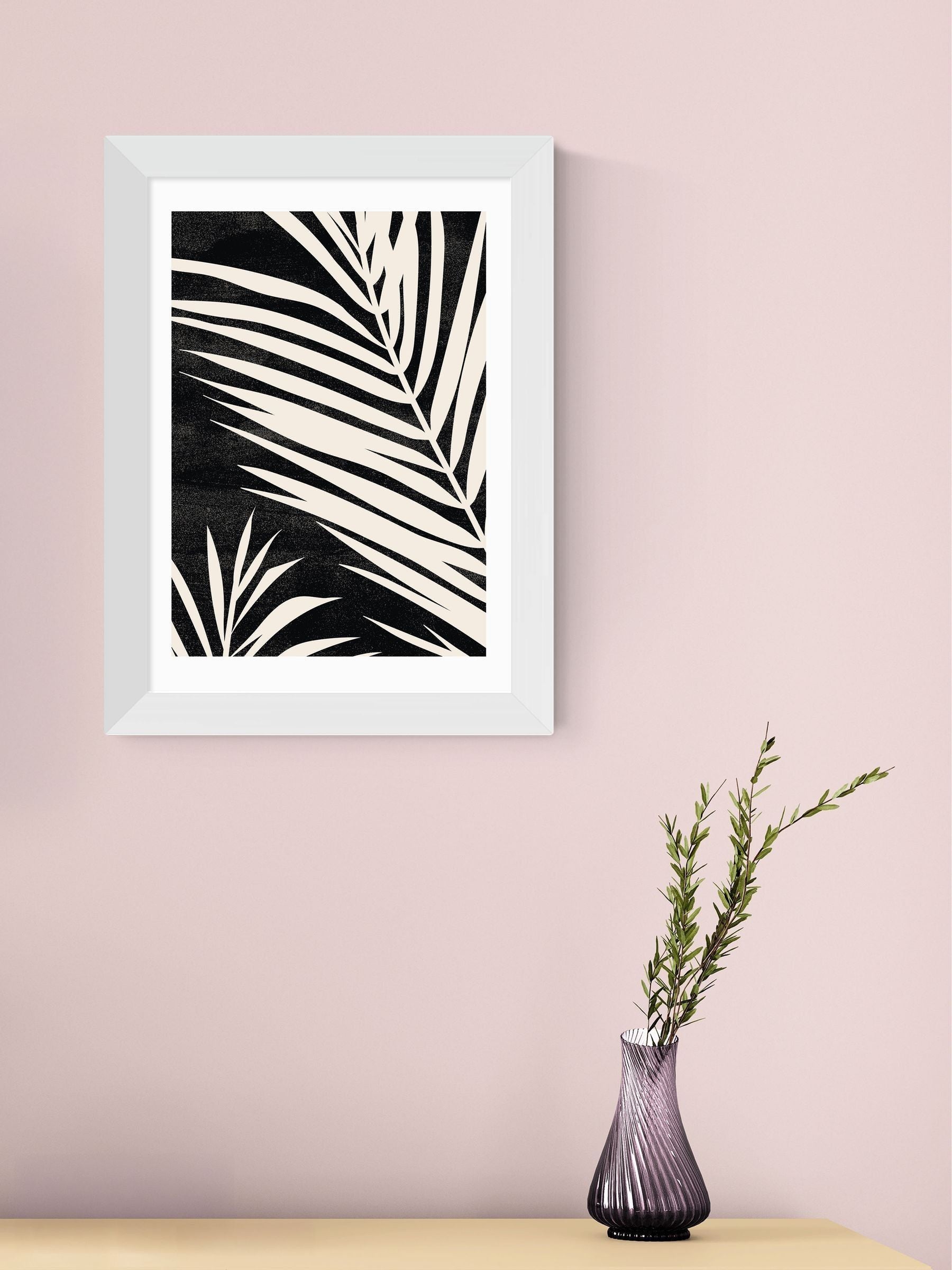 East End Prints white moody palm fronds framed art print - British product