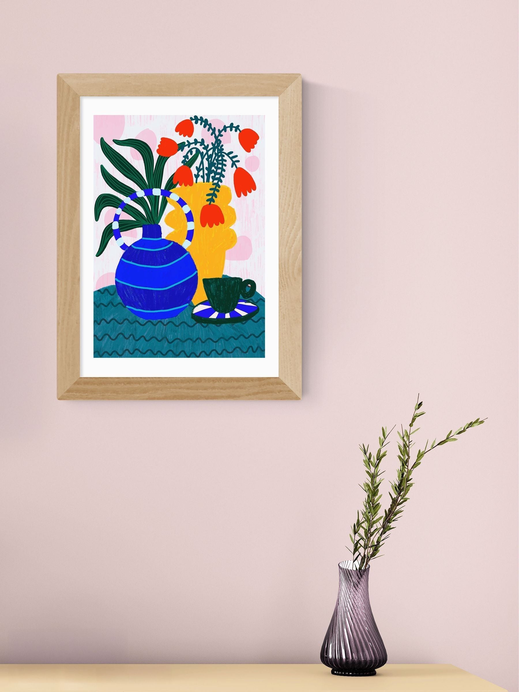 East End Prints oak tulips and coffee framed art print - British product