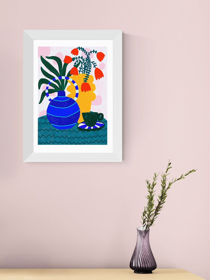 East End Prints white tulips coffee framed art print - British product