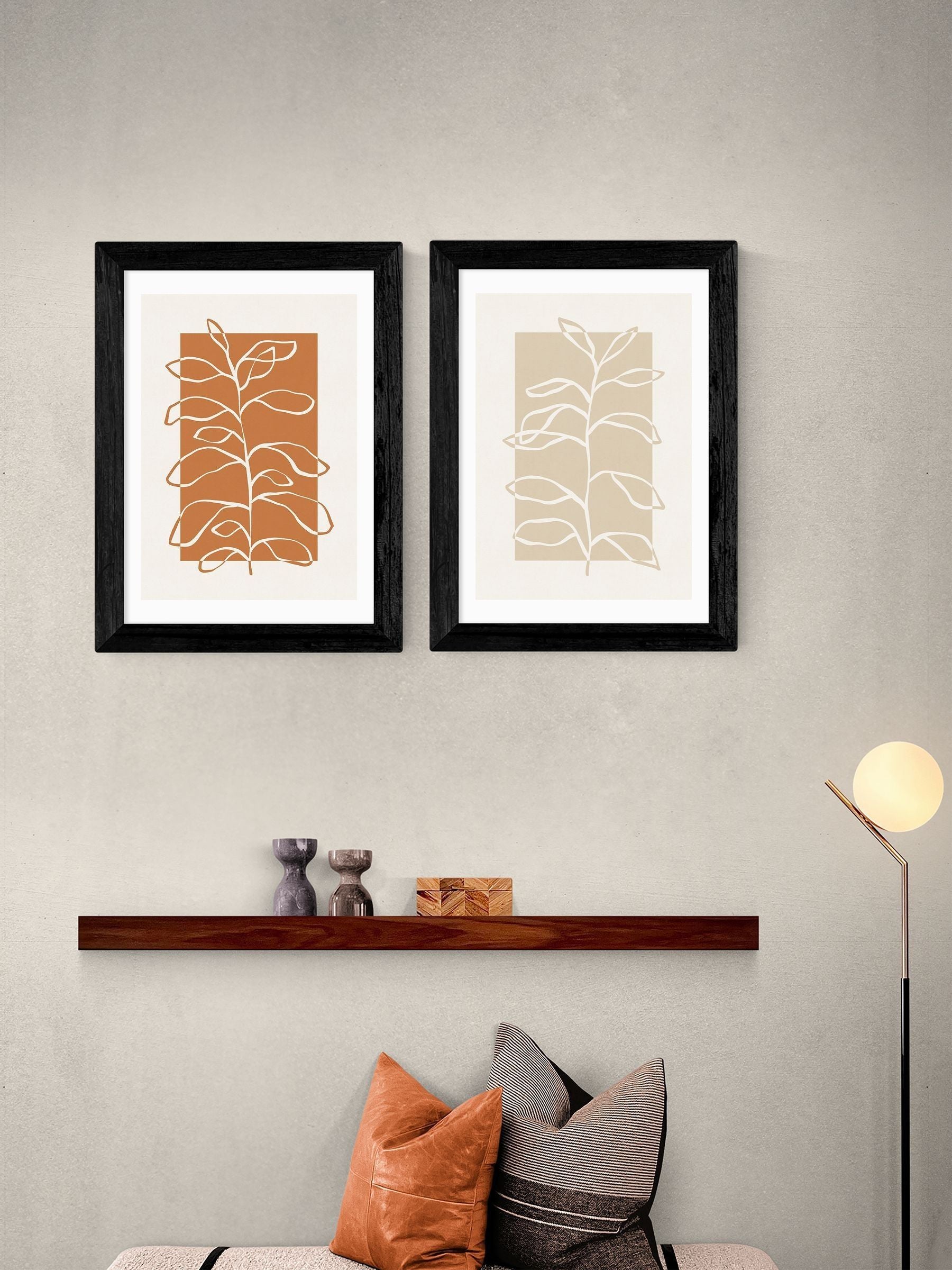 East End Prints black framed botany oak art print set - British product