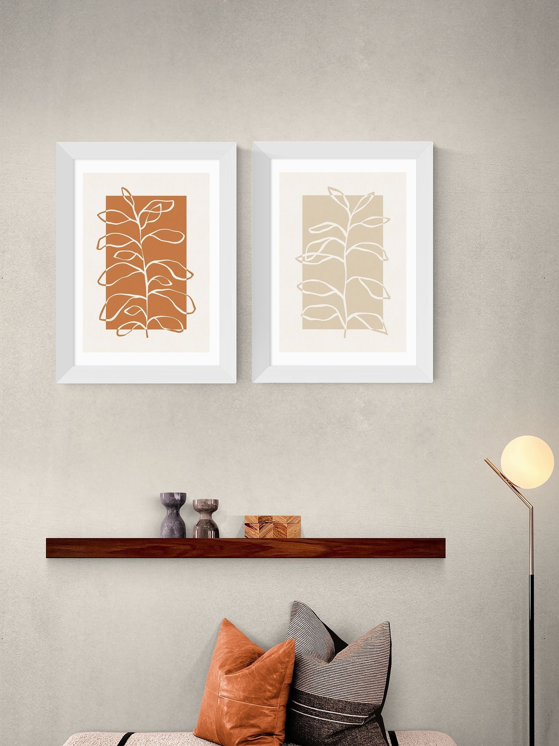 East End Prints white framed botany oak art prints set - British product