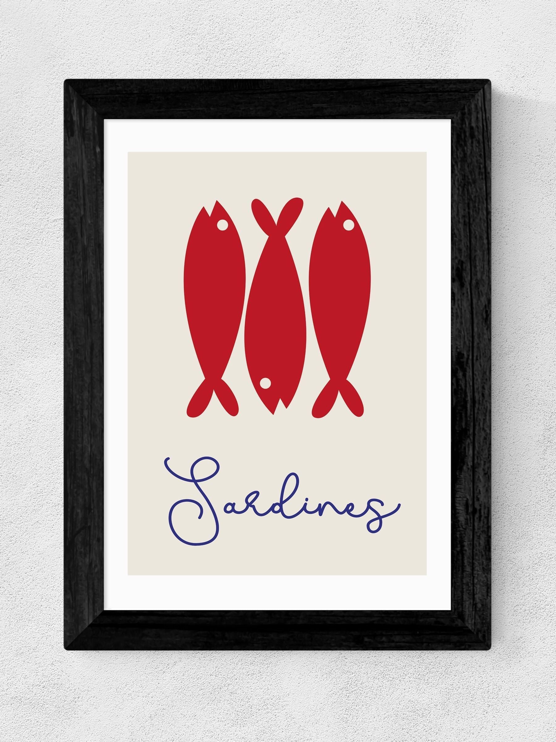 East End Prints black sardines framed art print - British product