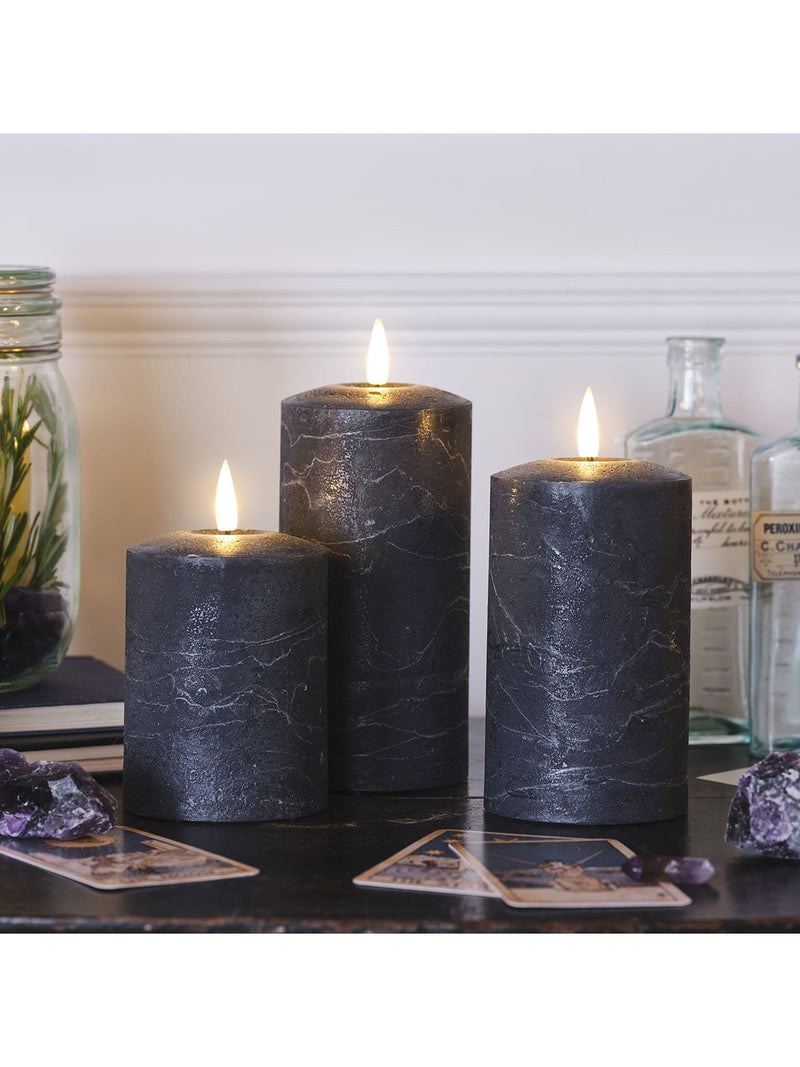 Lights4fun Grey TruGlow® LED Pillar Candle Trio