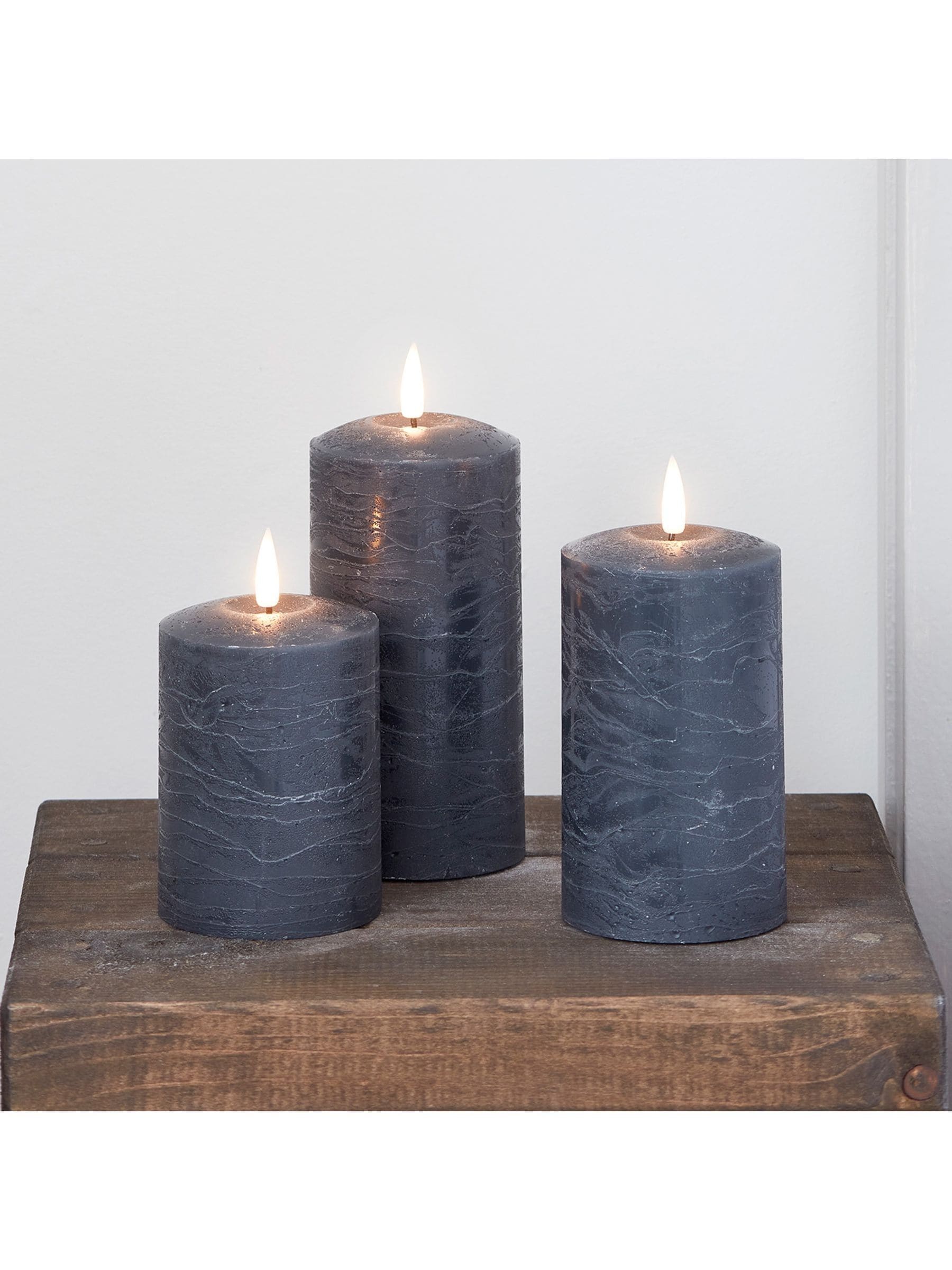 Lights4fun Grey TruGlow® LED Pillar Candle Trio