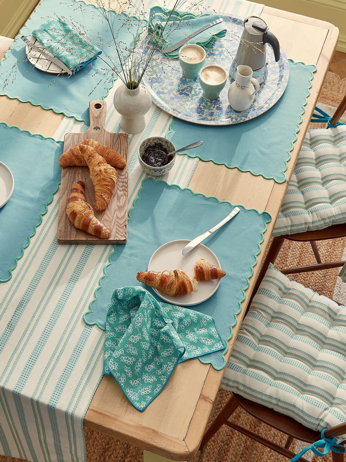 Land & Shore green ticking stripe table runner, UK version