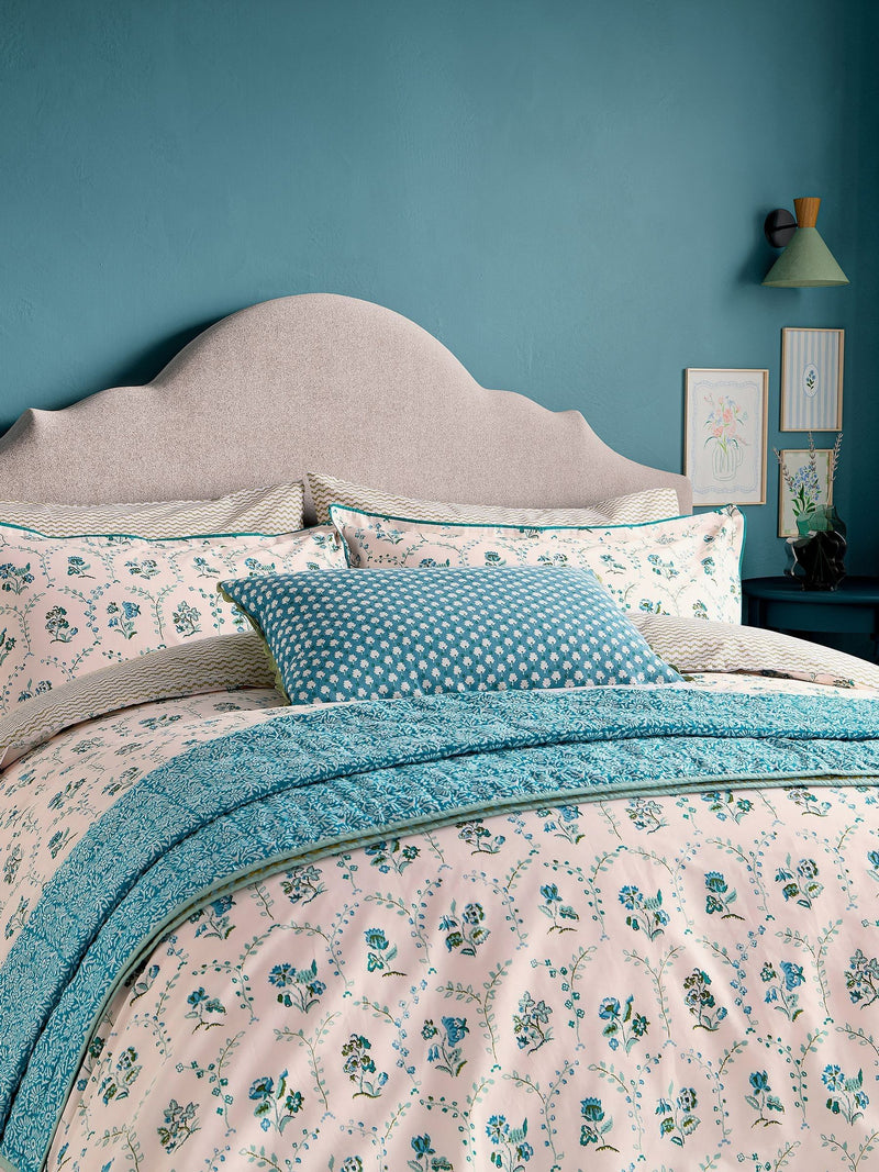 Land & Shore Green Ella's Cross-Stitch duvet cover and pillowcase set, UK version