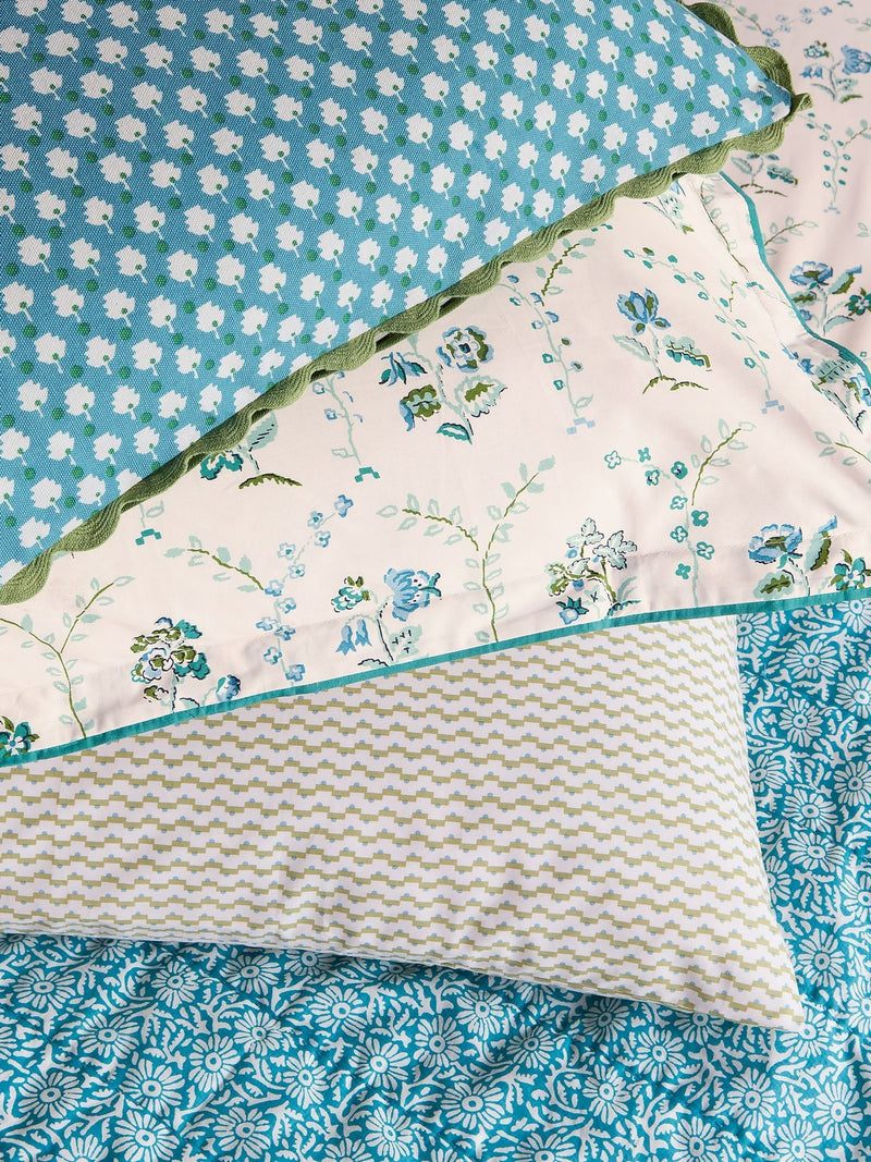 Land & Shore Green Ella's Cross-Stitch duvet cover and pillowcase set, UK version
